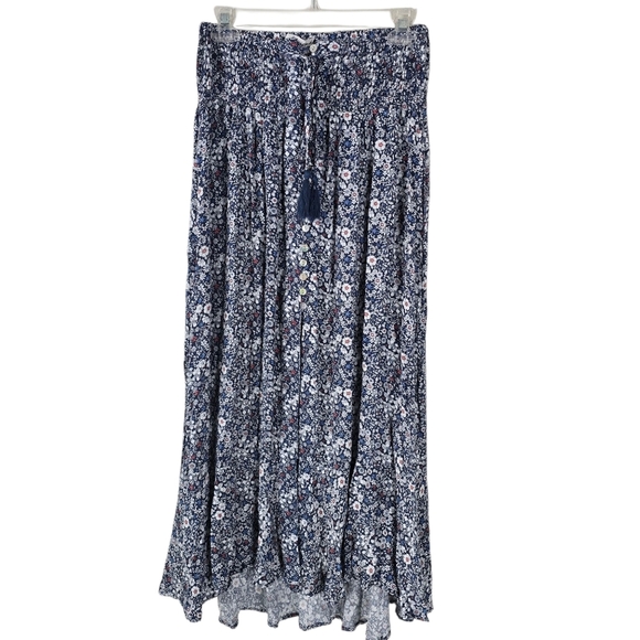 NWT Ava Christine Front Slit Smocked Floral Print Maxi Skirt Button Front S Boho - Picture 1 of 14